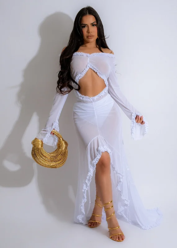 Make Me Crazy Mesh Maxi Dress White Trendy Floral Print Maxi Dress
