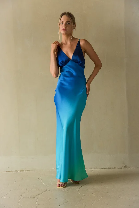 Moana Sunset Satin Maxi Dress Comfortable Satin Maxi Dress