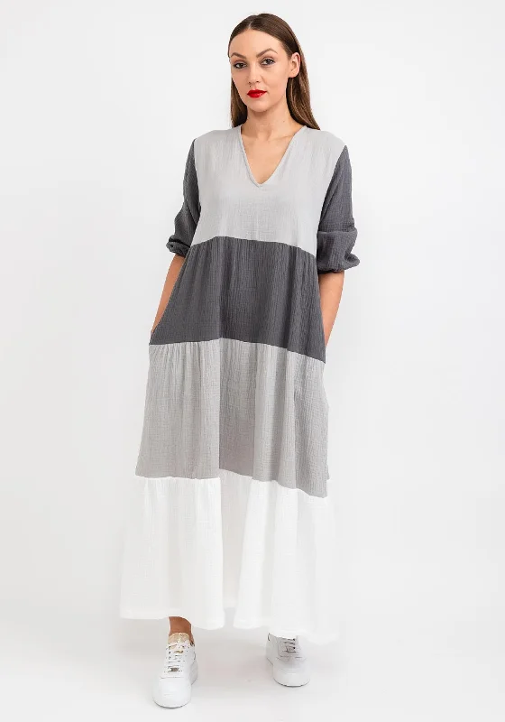 Naya Colour Block Smock Maxi Dress, Silver Chic Sleeveless Maxi Dress