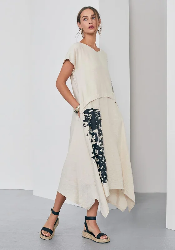 Naya Placement Print Maxi Dress, Linen & Black Comfortable Casual Maxi Dress