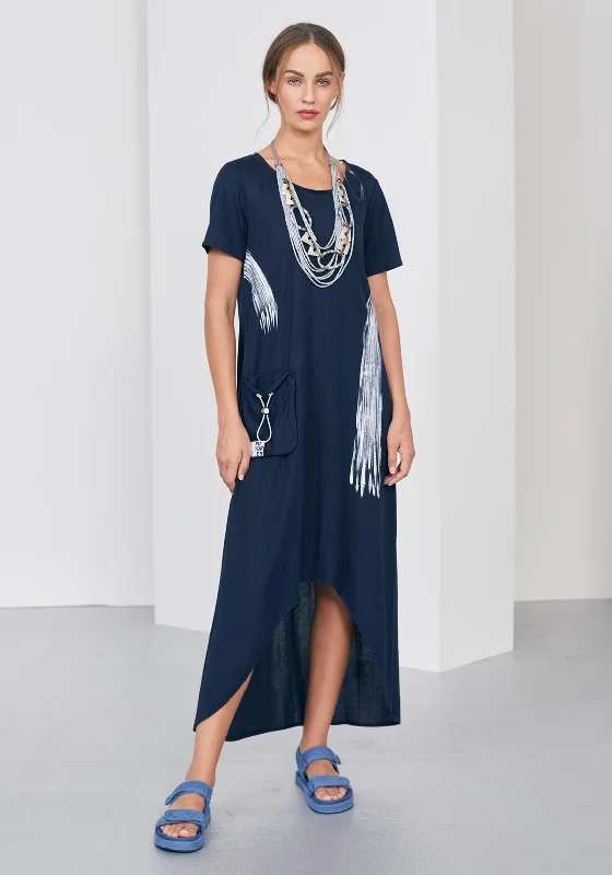 Naya Brushstroke Print Maxi Dress, Navy Comfortable Long-Sleeve Maxi Dress