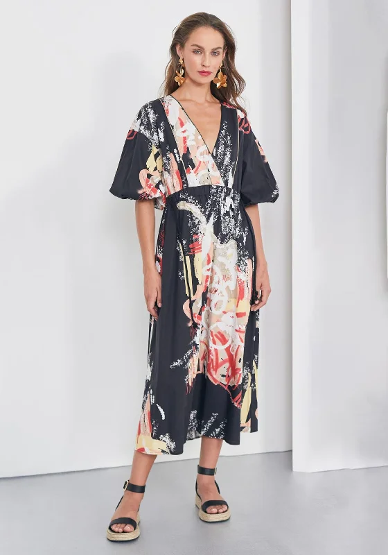 Naya Printed V Neck Maxi Dress, Multi Fashionable Open-Back Maxi Dress