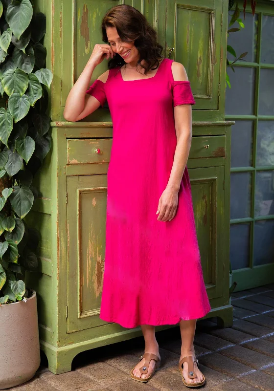 One Life Dana Cold Shoulder Maxi Dress, Fuchsia Fashionable Asymmetrical Maxi Dress