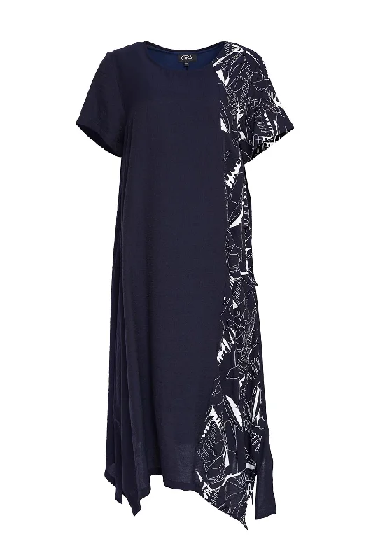 Ora Print Panel Maxi Dress, Navy & White Fashionable Chiffon Maxi Dress