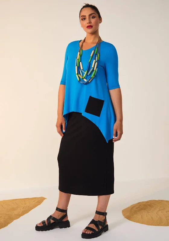 Ora Layered Top Maxi Dress, Blue Jewel & Black Trendy Button Front Maxi Dress
