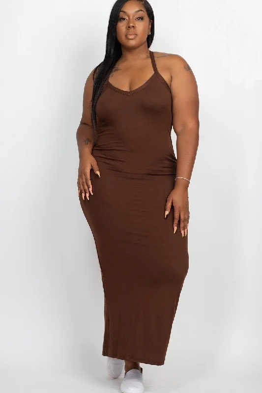 Plus Size Brown Bodycon Maxi Dress Elegant Sleeveless Maxi Dress