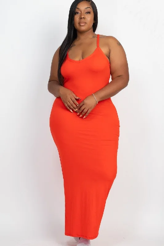 Plus Size Orange Bodycon Maxi Dress Stylish Maxi Dress with Frills