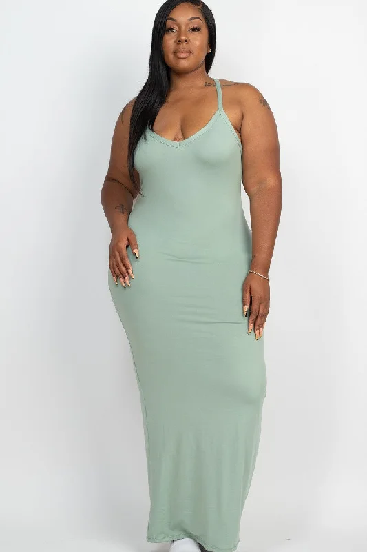 Plus Size Sage Green Bodycon Maxi Dress Elegant Maxi Dress with Slit