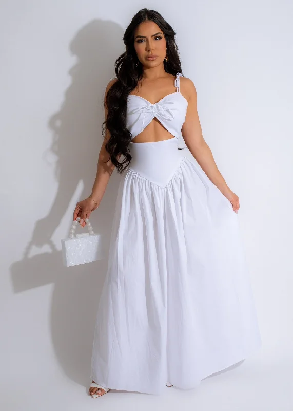 Pure Bliss Ruched Maxi Dress White Comfortable Cotton Maxi Dress