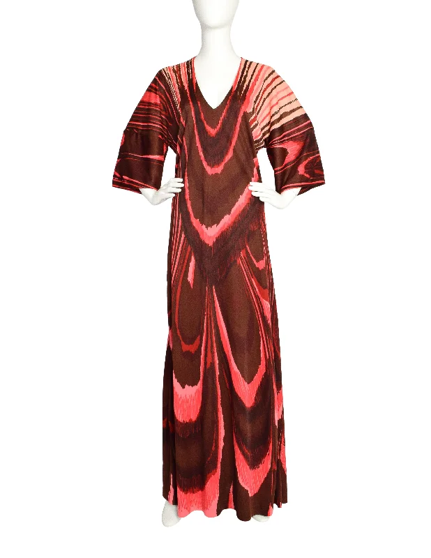 Roberta di Camerino Vintage 1978 Brown and Pink Faux Bois Trompe L'oeil Maxi Dress Trendy A-Line Maxi Dress Roberta di Camerino Vintage 1978 Brown and Pink Faux Bois Trompe L'oeil Maxi Dress Trendy A-Line Maxi Dress