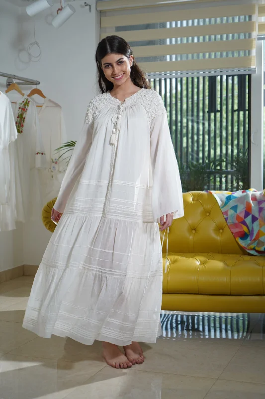 Kitts White Maxi Dress Cozy Ruffle Sleeve Maxi Dress