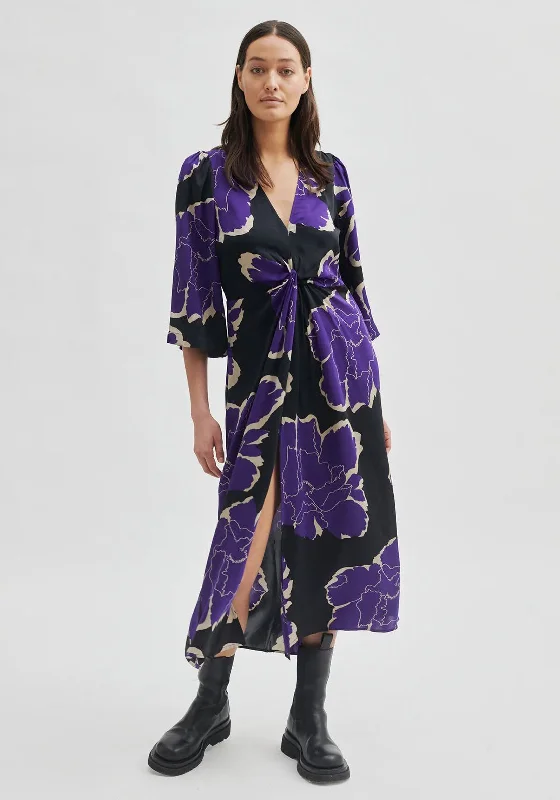 Second Female More Maxi Print Maxi Dress, Tillandsia Purple Fashionable High-Waist Maxi Dress