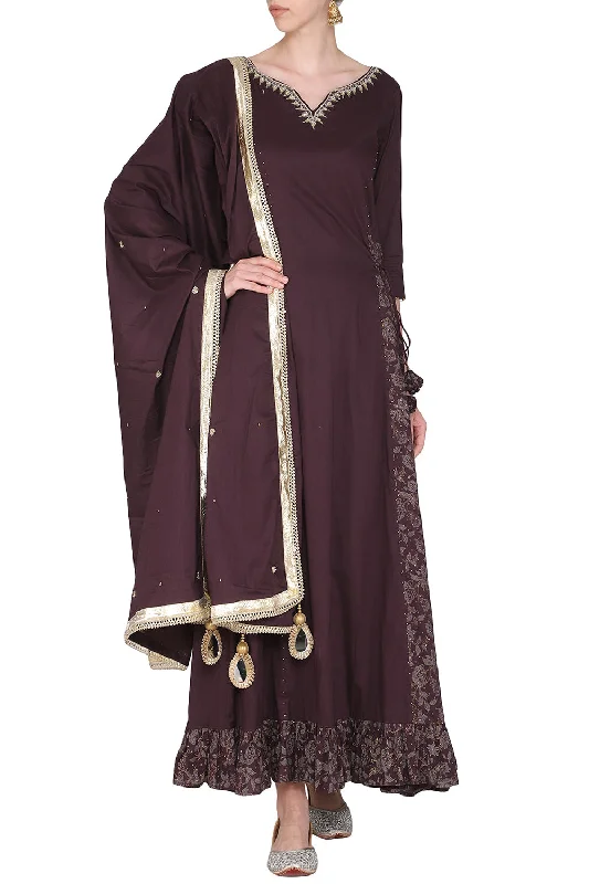 Embroidered Maxi Dress With Maroon Dupatta Chic Boho Print Maxi Dress