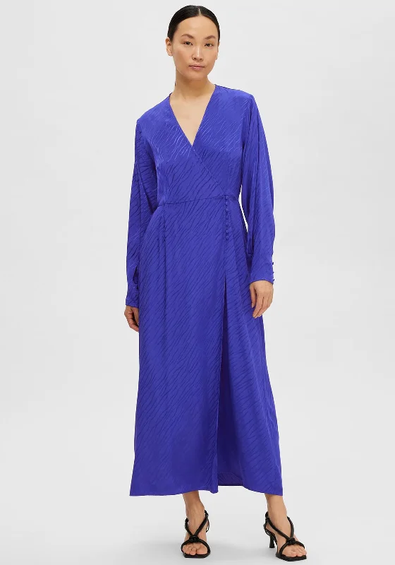 Selected Femme Abienne Satin Wrap Maxi Dress, Royal Blue Comfortable Ruffle Maxi Dress Selected Femme Abienne Satin Wrap Maxi Dress, Royal Blue Comfortable Ruffle Maxi Dress