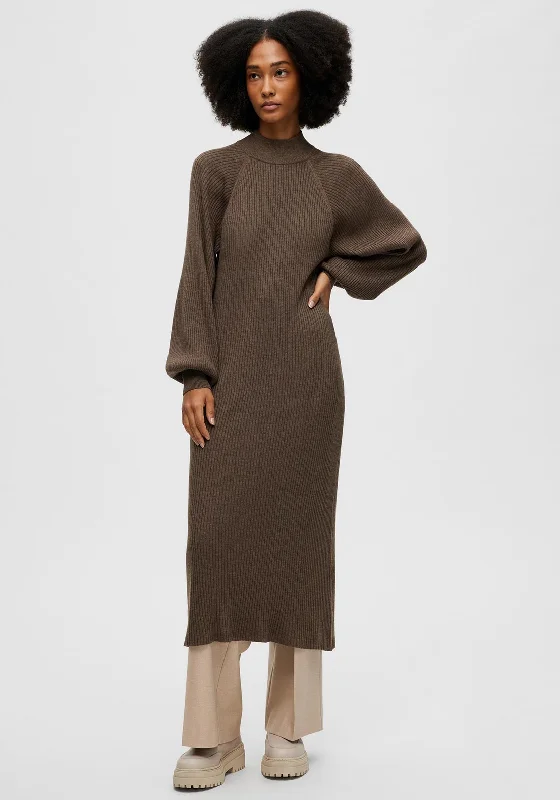 Selected Femme Nappy Knit Maxi Dress, Morel Trendy Maxi Dress with Bow