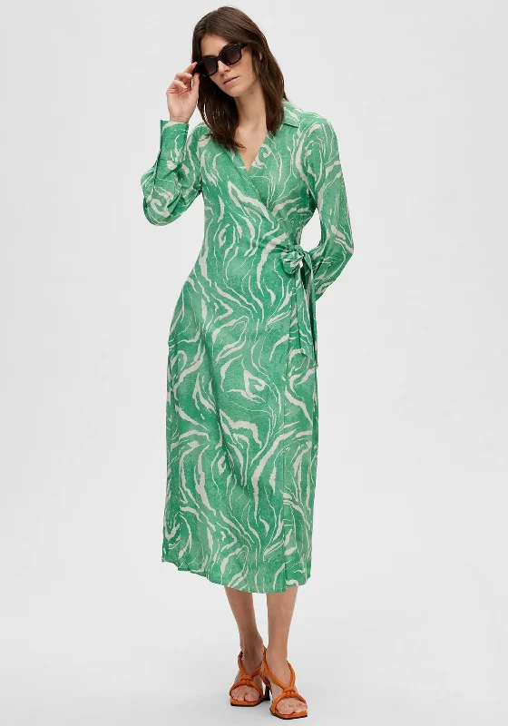 Selected Femme Sirine Wrap Maxi Dress, Absinthe Green Elegant Tiered Maxi Dress