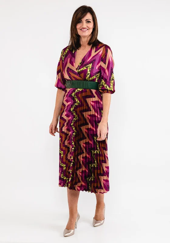 Seventy1 One Size Print Pleat Maxi Dress, Wine Multi Elegant Lace-Up Maxi Dress