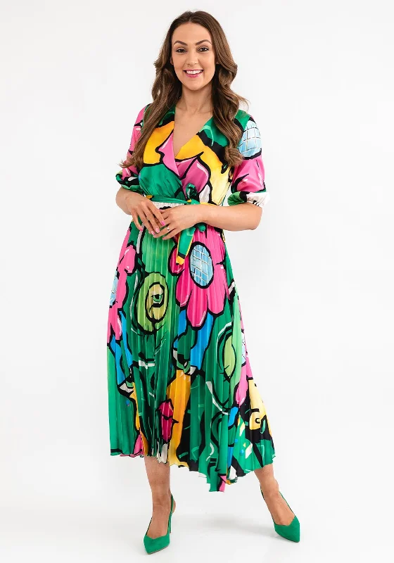 Seventy1 One Size Print Pleat Maxi Dress, Emerald Multi Cozy Open-Back Maxi Dress