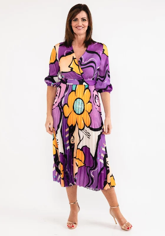 Seventy1 One Size Print Pleat Maxi Dress, Violet Multi Comfortable Ruffle Hem Maxi Dress Seventy1 One Size Print Pleat Maxi Dress, Violet Multi Comfortable Ruffle Hem Maxi Dress