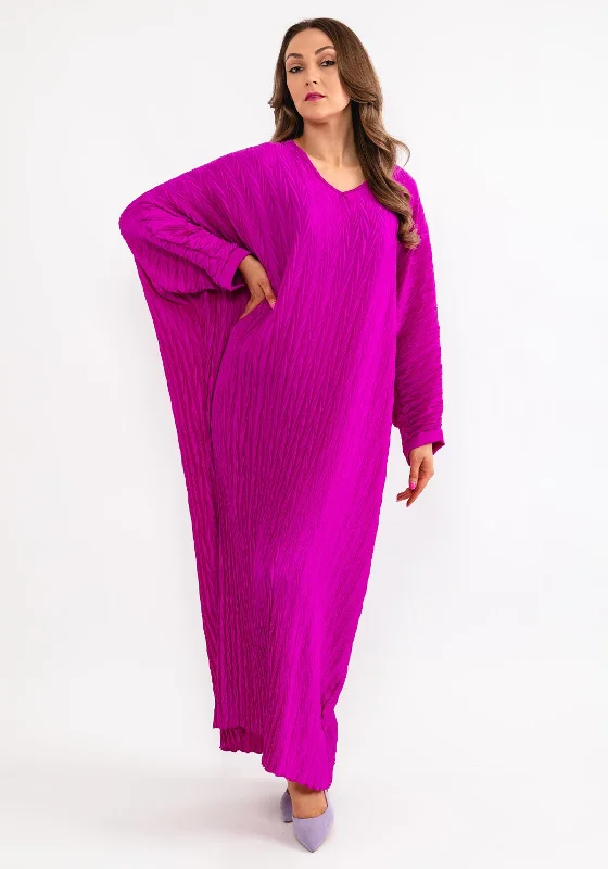 Seventy1 One Size Satin Tunic Maxi Dress, Fuchsia Trendy V-Neck Maxi Dress
