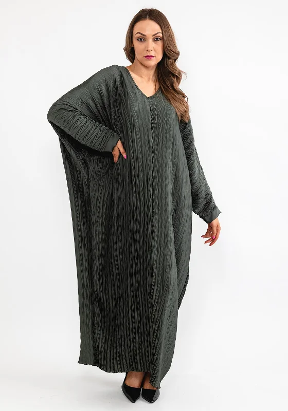 Seventy1 One Size Satin Tunic Maxi Dress, Khaki Fashionable Layered Maxi Dress