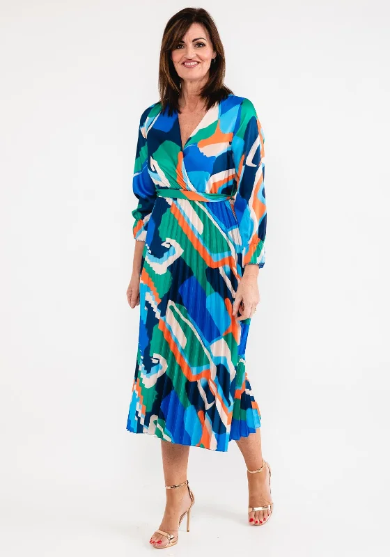 Seventy1 One Size Print Pleat Maxi Dress, Royal Blue Multi Comfortable Maxi Dress with Belt Seventy1 One Size Print Pleat Maxi Dress, Royal Blue Multi Comfortable Maxi Dress with Belt