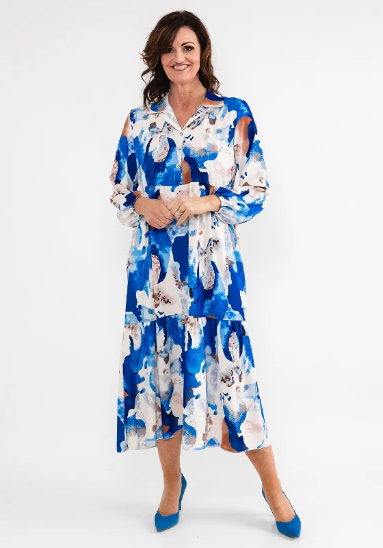 Seventy1 One Size Print Smock Maxi Dress, Blue Multi Comfortable Satin Maxi Dress