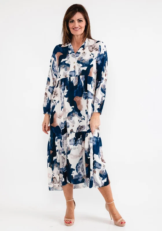 Seventy1 One Size Print Smock Maxi Dress, Navy Multi Comfortable T-Shirt Maxi Dress