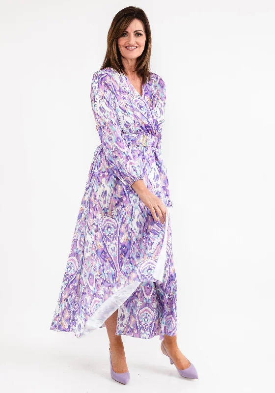 Seventy1 One Size Satin Print Wrap Maxi Dress, Lilac Cozy Wrap Maxi Dress