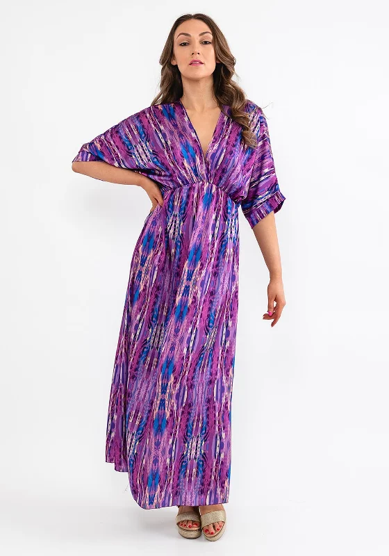 Seventy1 One Size Dome Waist Satin Maxi Dress, Purple Trendy Maxi Dress with Belt