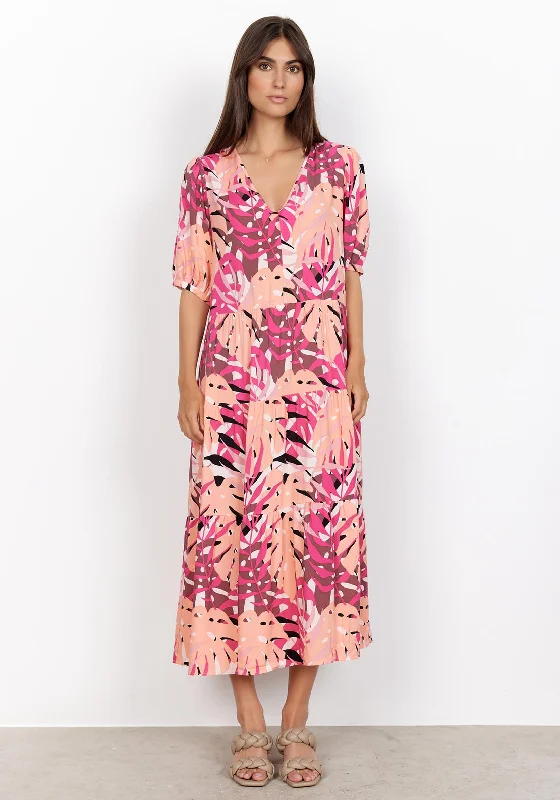 Soyaconcept Kabrina Tiered Maxi Dress, Pink Multi Stylish Boho Chic Maxi Dress