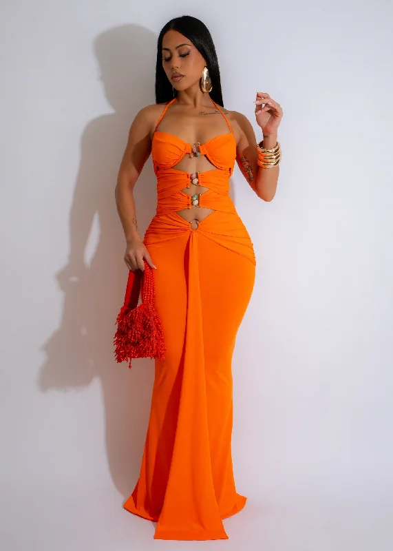 Sunset Goddess Ruched  Maxi Dress Orange Cozy Wrap Maxi Dress