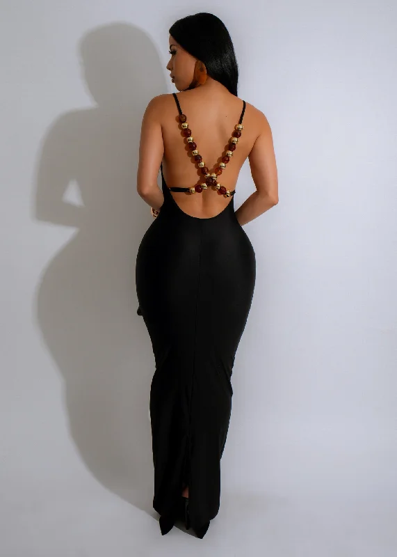 Sunset Sparkle Maxi Dress Black Fashionable High-Waist Maxi Dress