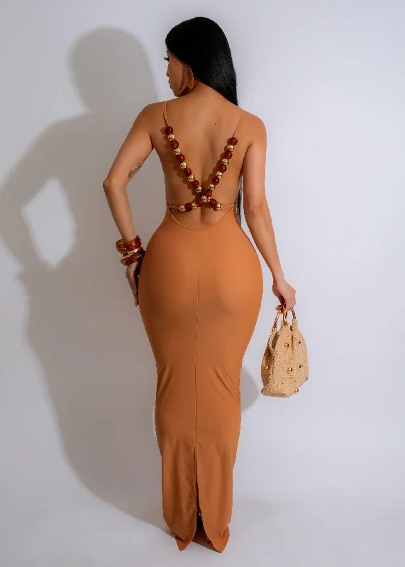Sunset Sparkle Maxi Dress Brown Chic Sleeveless Maxi Dress