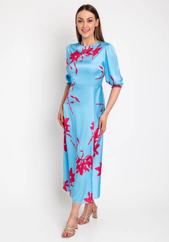 This Girl’s Curiosity Satin Print Maxi Dress, Blue Stylish Boho Maxi Dress