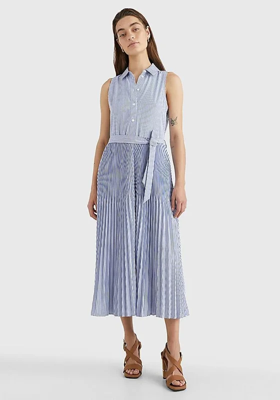 Tommy Hilfiger Womens Striped Maxi Dress, Blue & White Cozy Wrap Maxi Dress
