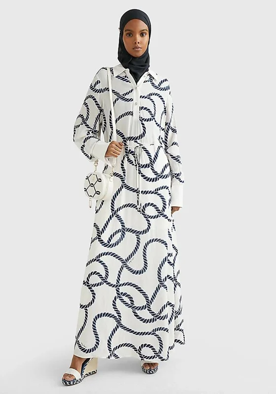 Tommy Hilfiger Womens Rope Print Maxi Dress, Cream Elegant Lace Maxi Dress