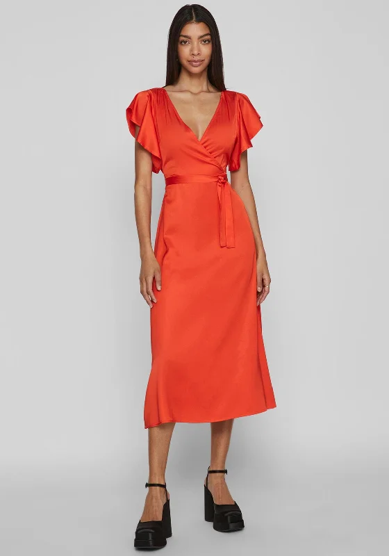 Vila Carolina Satin Faux Wrap Maxi Dress, Tigerlily Trendy Maxi Dress with Belt