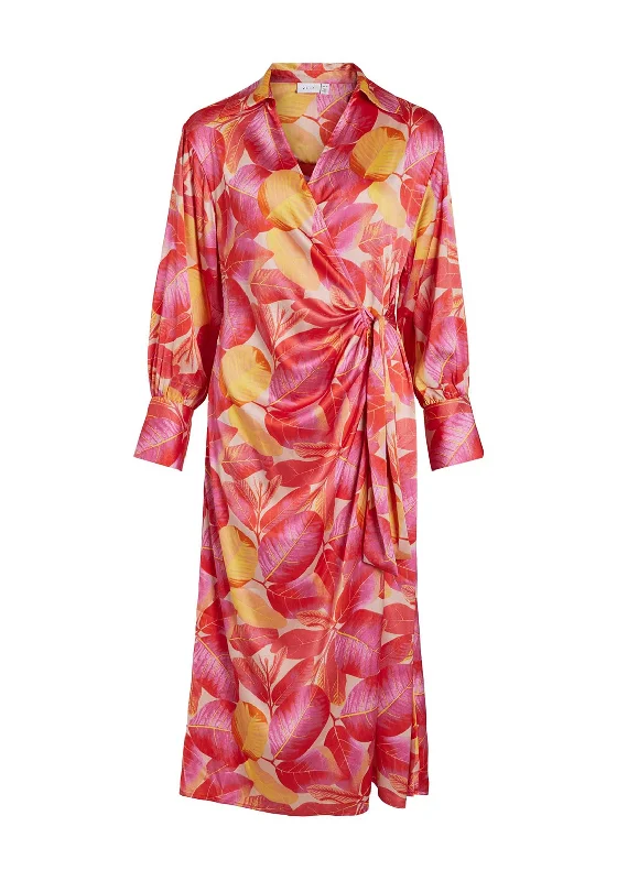Vila Leaf Print Wrap Maxi Dress, Tigerlily Trendy Short Sleeve Maxi Dress