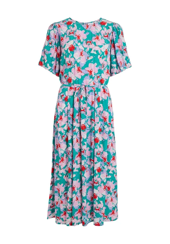 Vila Kikki Floral Round Neck Maxi Dress, Alhambra Trendy Short Sleeve Maxi Dress