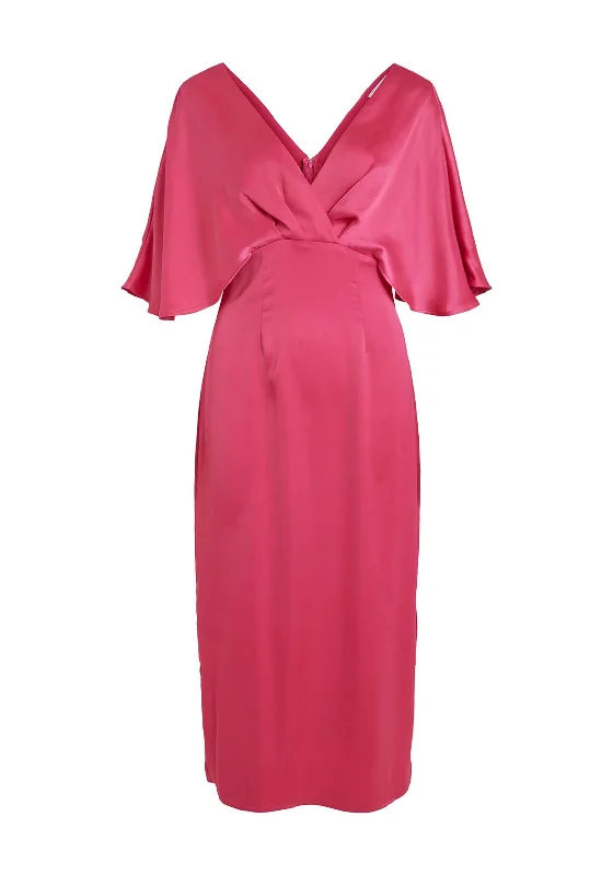 Vila Moma Satin Maxi Dress, Pink Yarrow Comfortable Maxi Dress with Belt