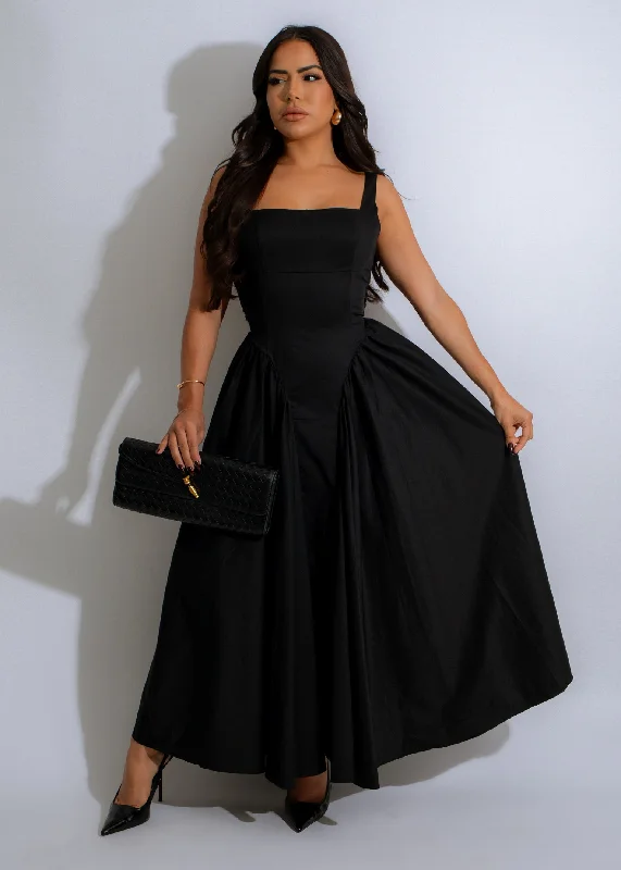 Whispering Rose Maxi Dress Black Elegant Boho Maxi Dress