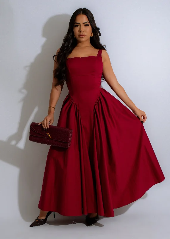 Whispering Rose Maxi Dress Red Stylish A-Line Maxi Dress