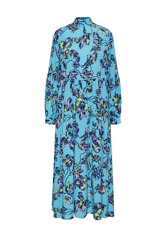 Y.A.S Topaz Floral Maxi Dress, Blue Topaz Fashionable Button-Down Maxi Dress