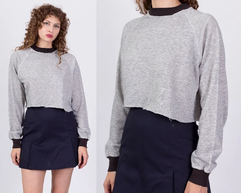 80s Cutoff Raglan Sweatshirt - Large Hoodie with Drawcord Adjustable Secure