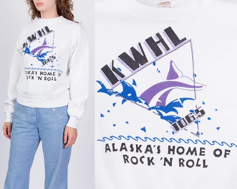 80s KWHL 106.5 Alaska Sweatshirt - Small Hoodie with Double Zipper Versatile Adjustable