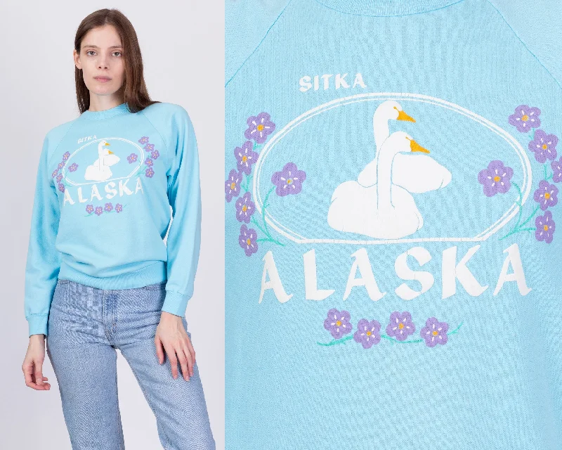 80s Sitka Alaska Swan Sweatshirt - Small Hoodie with Pastel Soft Subtle