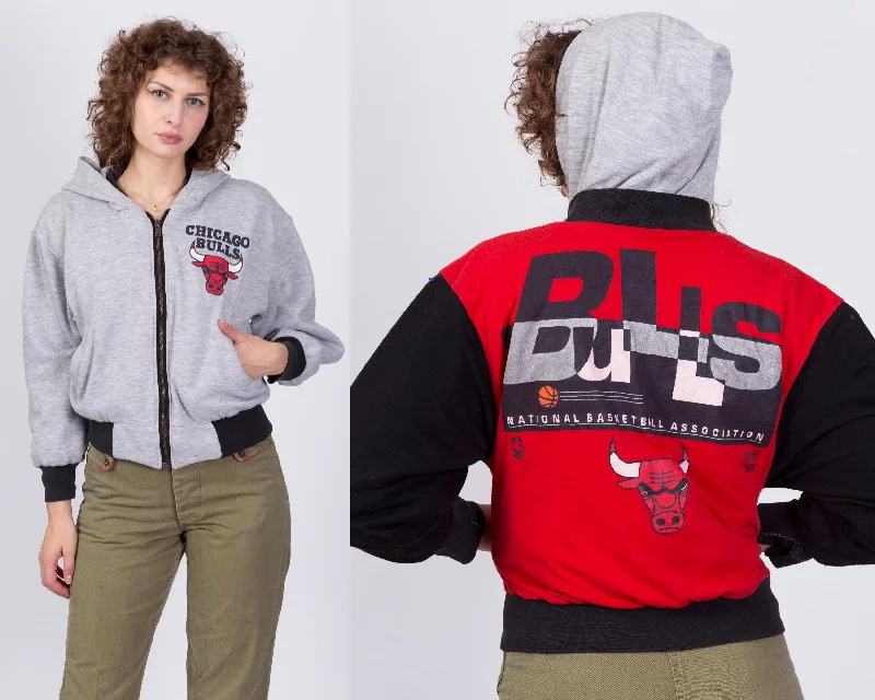 90s Chicago Bulls Reversible Hoodie - Petite Medium Hoodie with Drawstring Waist Adjustable Fitted