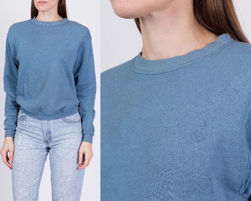 90s Plain Blue USA Olympics Sweatshirt - Unisex Small Hoodie with Lace Feminine Delicate