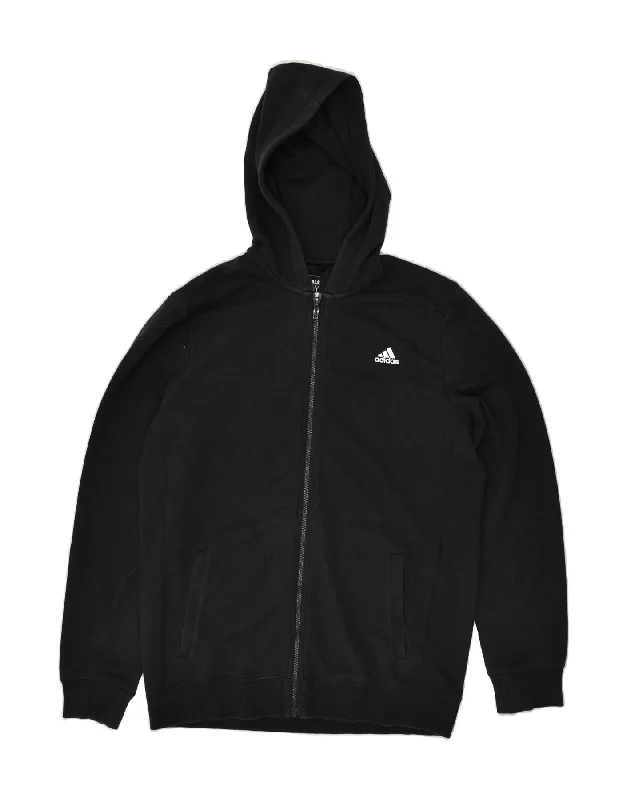 ADIDAS Boys Climalite Zip Hoodie Sweater 15-16 Years  Black Cotton Hoodie with Metallic Shiny Futuristic